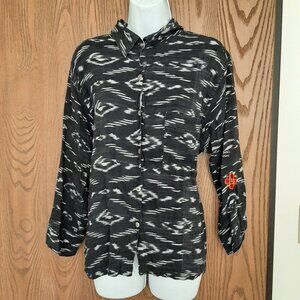 Chico's Design Linen Rayon Black White One Pocket Blouse Size 3 (XL)